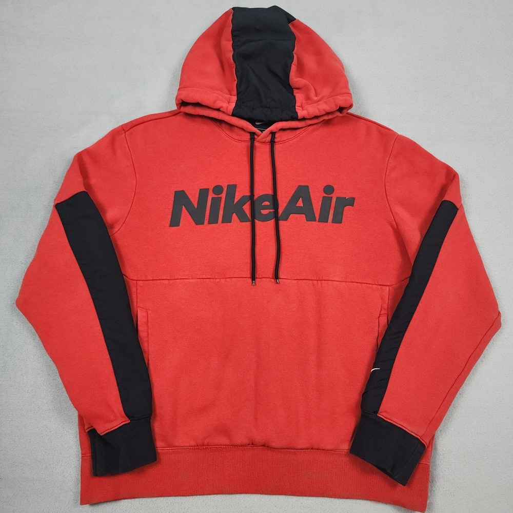 Nike Air Mens Medium Hoodie Red Colorblock Fleece Pullover CU4139-657